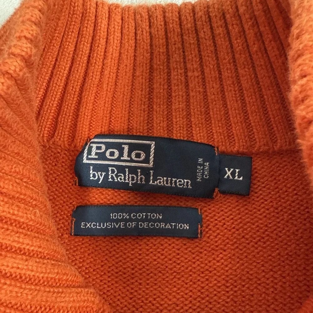Polo Ralph Lauren Sweater Men's XL Orange Pony Pullover 1/4 Zip Classic Cotton - Picture 4 of 8